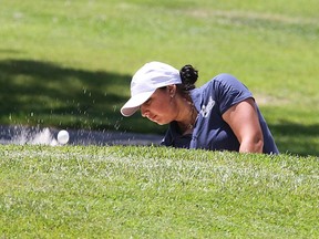 Raesa Sheikh of Caledon, chips out of a bunker on the second hole at the Cataraqui Golf and Country Club in Kingston in the final of the Empire Life Eastern Provinces Ontario Women's Match Play Championship on Monday June 20, 2022.