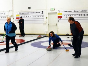 Tracy Zadderey, who is originally from Sangudo, flanked by Elizabeth Panas and Gerry Banks, participated in this year’s Mixed Bonspiel, held by the Mayerthorpe Curling Club. Lac Ste. Anne County is investing $25,000 into the Mayerthorpe club this year as part of the 2022 recreation facility and program assistance grant allocations.