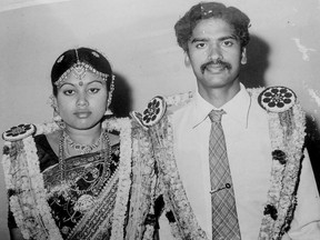 Karthi and husband Rajamani on their wedding day.