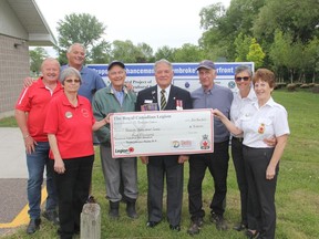 Royal Canadian Legion Branch 72 Pembroke has donated $5,000 to the Pembroke Waterfront Arboretum project to help develop a quiet space for seniors and veterans. Taking part in the donation was, from left, Brian Devereaux, Wanda Lavergne, Denis Levasseur (all of the Legion), Terry McCann (Pembroke Horticultural Society), Br. 72 President Stan Halliday, Fred Blackstein (arboretum committee spokesperson) and Susan Devereaux and Laurette Halliday (of the Legion). Anthony Dixon