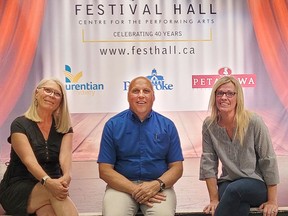 The Festival Hall Committee announced at the end of June the completion of the Seat Campaign with $200,000 raised, enough to replace all of the theatre's seats and renovate its floor.  In the photo from left are committee members Pembroke Councillor Christine Reavie, Petawawa Coun. Murray Rutz (chairman) and Laurentian Valley Coun. Jen Gauthier. Anthony Dixon