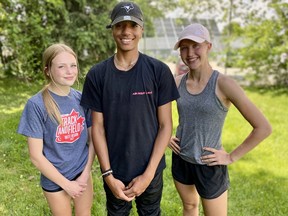 Three Woodstock high school athletes qualified for the OFSAA track and field championships June 2-4 at York University. From left: Charlotte Piscione (WCI), Tyrese Gibson (College Avenue) and Alex Harmer (Huron Park).