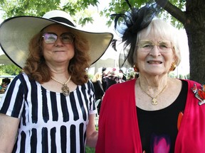 Alison Mahon, left, with her mother Madeline were among about 200 people who attended a garden party in Sarnia's Germain Park Saturday in honor of Queen Elizabeth II's Platinum Jubilee.  (Tyler Kula/ The Observer