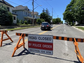 Police blocked off a section of West Street in Simcoe following a shooting incident in the area on Saturday, June 18.