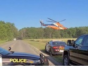 A pedestrian was airlifted to hospital after being found injured on the side of Norfolk County Road 19 in the Windham area of Norfolk on Saturday morning. OPP/TWITTER