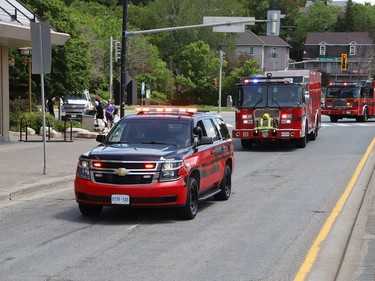 A funeral procession was held for Greater Sudbury firefighter Mike Frost in downtown Sudbury, Ont. on Wednesday June 1, 2022. His obituary said, "It is with deep sorrow and great sadness that the family of Mike Frost announce his unexpected death at his residence on May 19, 2022, at the age of 40." John Lappa/Sudbury Star/Postmedia Network