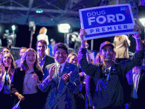 Doug Ford supporters celebrate in Toronto. Canadian Press