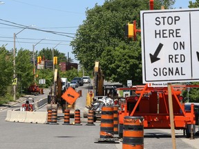 Culvert replacement work at Lansdowne Street and Frood Road in Sudbury, Ont. is expected to continue until November 18, 2022. A detour is in place for local traffic via Baker and Adie streets. John Lappa/Sudbury Star/Postmedia Network
