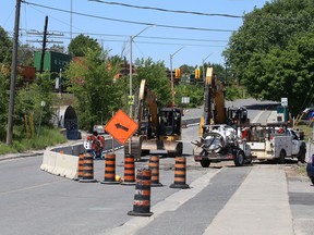 Culvert replacement work at Lansdowne Street and Frood Road in Sudbury, Ont. is expected to continue until November 18, 2022. A detour is in place for local traffic via Baker and Adie streets. John Lappa/Sudbury Star/Postmedia Network