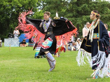 Participants dance in their regalia at a pow wow event celebrating National Indigenous Peoples Day at Bell Park in Sudbury, Ont. on Tuesday June 21, 2022. John Lappa/Sudbury Star/Postmedia Network