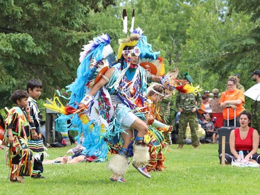 Albert Plant dances in his regalia at a pow wow event celebrating National Indigenous Peoples Day at Bell Park in Sudbury, Ont. on Tuesday June 21, 2022. John Lappa/Sudbury Star/Postmedia Network