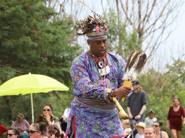 Michael Smith takes part in a pow wow event celebrating National Indigenous Peoples Day at Bell Park in Sudbury, Ont. on Tuesday June 21, 2022. John Lappa/Sudbury Star/Postmedia Network