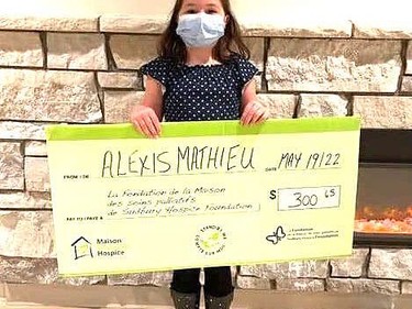 Alexis Mathieu, a Grade 3 student at École St-Joseph (Hanmer), is a determined young lady who wants to make a difference in her community. She recently set up a stand in her neighbourhood to sell lemonade, water, iced tea and potato chips to raise money for good causes. With these proceeds, Alexis made a donation to Maison McCulloch Hospice, as well as Saints Pet Rescue. Supplied