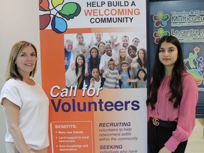 Helen Yaschyshyn, left, and Jaspreet Kaur are the welcoming communities' coordinators at the Timmins and District Multicultural Centre. The centre is launching a call for volunteer mentors to help newcomers settle into their new lives in the North.

NICOLE STOFFMAN/The Daily Press