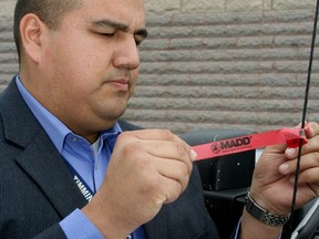 Timmins Police Const. Tony Chilton is seen in this Daily Press file photo taken in 2016 during helping to promote MADD's annual Project Red Ribbon campaign. This week, the veteran TPS officer announcement with plans to continue his policing career with the Ontario Provincial Police in Moosonee.

The Daily Press file photo