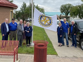 Several members of Melfort's Rotary Club were outside city hall on Monday morning along with Mayor Glenn George to raise their flag. This week was proclaimed as Rotary week by the city in recognition of the organizations commitment to this community. Omar Sherif / The Journal