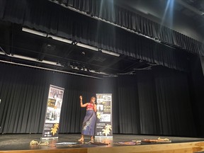 Shayna Jones, a Black multidisciplinary artist, on stage for a performance about being a Black person living in rural Canada. Omar Sherif / The Journal