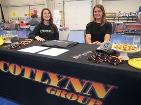 Scotlynn Group was represented at the Norfolk County Multi-Sector Job Fair Wednesday by Tessa Caminiti (left), logistics account manager, and Vanessa Bielecke, from recruiting.  Scotlynn Group is looking to fill full-time office positions, including account managers in sales as well as data entry, billing and more.  “We're growing really, really fast so we're always looking to build our teams,” said Bielecke.  “The more customers we acquire, the more our other departments have to grow to accommodate.”