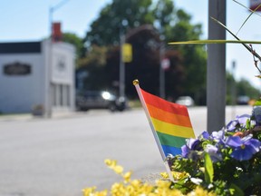 Several rainbow Pride flags line the main street in Norwich as a show of support for the LGBTQ2S+ community. 
(Calvi Leon/The London Free Press)