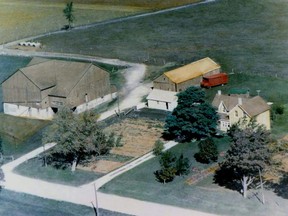 A aerial photograph of the 96-acre farm on which Larry Schneider was raised, in Wallace Township in Perth County. Handout