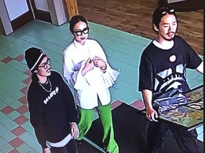 Police are looking for three suspects (pictured) in connection with a June 11 theft at a Thornbury business. Anybody with information is asked to call Collingwood OPP at 1-705-445-4321 or if wishing to remain anonymous people can call Crime Stoppers at 1-800-222-TIPS (8477), or leave an anonymous tip online at https://ontariocrimestoppers.ca/