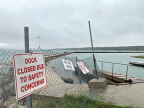 The breakwater in Wiarton, seen here in a file photo, should be repaired this summer after suffering  damage believed to have been caused by high water.
(files)