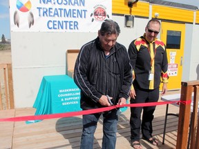 Maskwaics Health Services CEO Randy Littlechild cuts the ribbon to officially open the Nayoskan Detox ad Treatment Centre in Ermineskin last week.
Christina Max