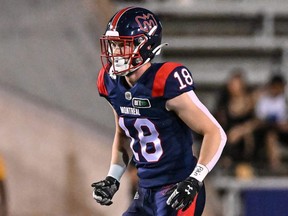Montreal Alouettes' Zach Lindley of Chatham, Ont., plays against the Ottawa Redblacks in a CFL pre-season game in Montreal on June 3, 2022. (Photo courtesy of Montreal Alouettes)