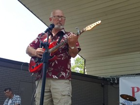 Ken Ramsden, of the band Fat Cat, plays during Tecumseh Park's Canada Day celebration, held the day after on Saturday in Chatham. (Trevor Terfloth/The Daily News)