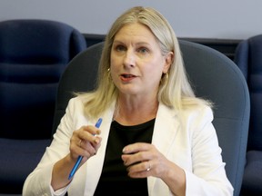Chair Lisa Vezeau-Allen speaks during a meeting of Sault Ste. Marie Police Services Board on Thursday, June 30, 2022 in Sault Ste. Marie, Ont. (BRIAN KELLY/THE SAULT STAR/POSTMEDIA NETWORK)