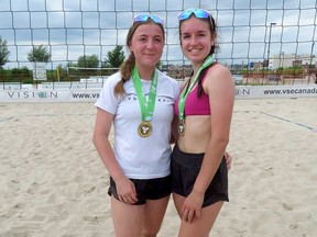 Fannie Gauthier (let) and Hannah Kirwan display their medals from a recent event.