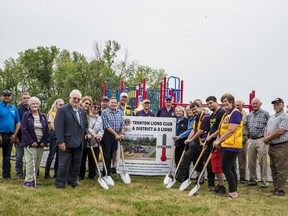 Quinte West Mayor Jim Harrison and members of Quinte West Council joined members of the Lions Club of Trenton and community partners Tuesday afternoon at Centennial Park in Trenton for the groundbreaking of the club’s new all-inclusive playground. ALEX FILIPE