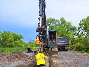 City officials tweeted that public works crews “are busy setting pole bases in place along the Shirley Langer Trail. A reminder that the trail remains closed during construction.”  CITY OF BELLEVILLE