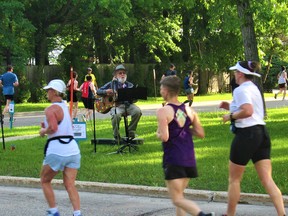 Ted sang his heart out as the 44th annual Manitoba Marathon got underway, unaware that the event would later be cancelled due to high humidity and extreme temperatures. (Darin Meseyton)