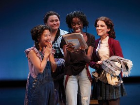 From left: Lindsay Wu as Amy March, Brefny Caribou as Beth March, Allison Edwards-Crewe as Jo March and Verónica Hortigüela as Meg March in Little Women. Stratford Festival 2022. (Photo by David Hou)