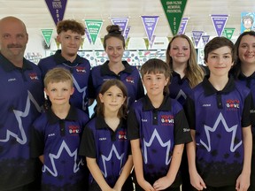 Local entrants in the 2022 YBC Five-Pin Nationals pose for a photo.