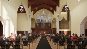 BMI Group's concept drawing for what will become a revitalized and adaptable worship and performance space in what is currently the Knox Church sanctuary.  Submitted image