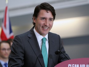 Prime Minister Justin Trudeau speaks at Queen’s University in Kingston, Ont., on Wednesday, July 13, 2022, announcing a $1.5-billion manufacturing facility to be built in Loyalist Township. The facility, owned by Umicore N.V.,  will manufacture parts essential for electric vehicles batteries.
