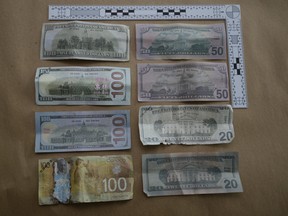 Some of the counterfeit bills seized by Kenora police.