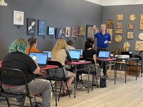 Emms’ Main Street Gateway to the Arts location, about 20 people, aged 13 to 30, are doing training sessions with industry experts this week.
