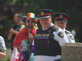 Sault Ste. Marie Police Services Chief Hugh Stevenson attends Pridefest’s kickoff Sunday afternoon at Ronald A. Irwin Civic Centre. Gordon Anderson