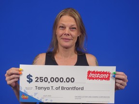 Tanya Turner, 42, of Brantford won $250,000 on an Instant Silver Stacks ticket she purchased at Mom’s Variety on George Street in Brantford.