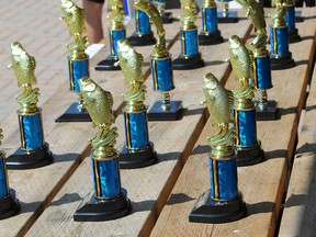 Rows of trophies awaited the children who participated in the Kiwanis Club of Rodney Fishing Derby on July 10. Larry Schneider