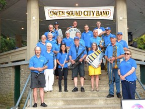 The Owen Sound City Band on the steps of the bandstand at Harrison Park.The band is holding a centennial picnic, reunion and concert as it marks 100 years +2 of performing for the Scenic City.