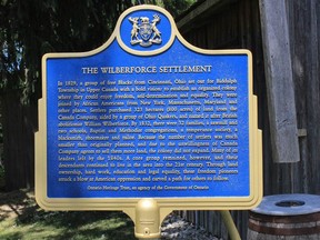 The newly-updated plaque commemorating the Wilberforce Settlement at the Lucan Area Heritage and Donnelly Museum.