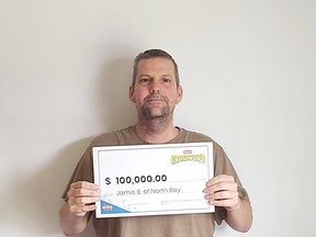 Jamie Bovey of North Bay won $100,000 in an Instant Crossword scratch ticket purchased at Mac's on Main Street.
