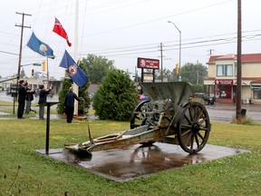 Flags are lowered for the last time at Royal Canadian Legion Branch 25 on Great Northern Road. Exisiting branch will be demolished and new building put up. Photographed Wednesday, July 27, 2022 in Sault Ste. Marie, Ont. (BRIAN KELLY/THE SAULT STAR/POSTMEDIA NETWORK)