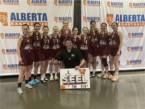 Strathcona Basketball Association provincial champion U-15 Steel A women's team. The club recently informed the board of its difficulties in accessing local playing time and advocated for the basketball courts to be included in the revised indoor court plan. Photo provided