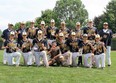 Players and staff from the Sudbury Voyageurs 16U team celebrate their Premier Baseball League of Ontario championship.