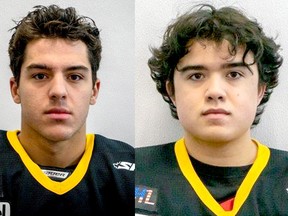The Timmins Rock have acquired forwards Brady Harroun, left, and Ethan Pool from the Red Lake Miners, of the Superior International Junior Hockey League, in exchange for a player development fee. The duo from St. Albert, AB, were part of the Red Lake team that won the SIJHL championship and competed in the 2022 Centennial Cup tournament. SUBMITTED PHOTO